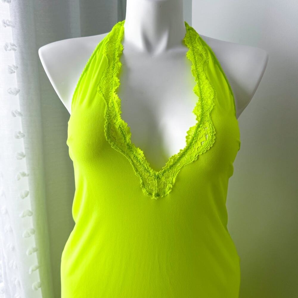 Skims Summer Mesh Lace Plunge Neon Green Highlighter Sleeveless Long Dress 2X - Picture 2 of 10